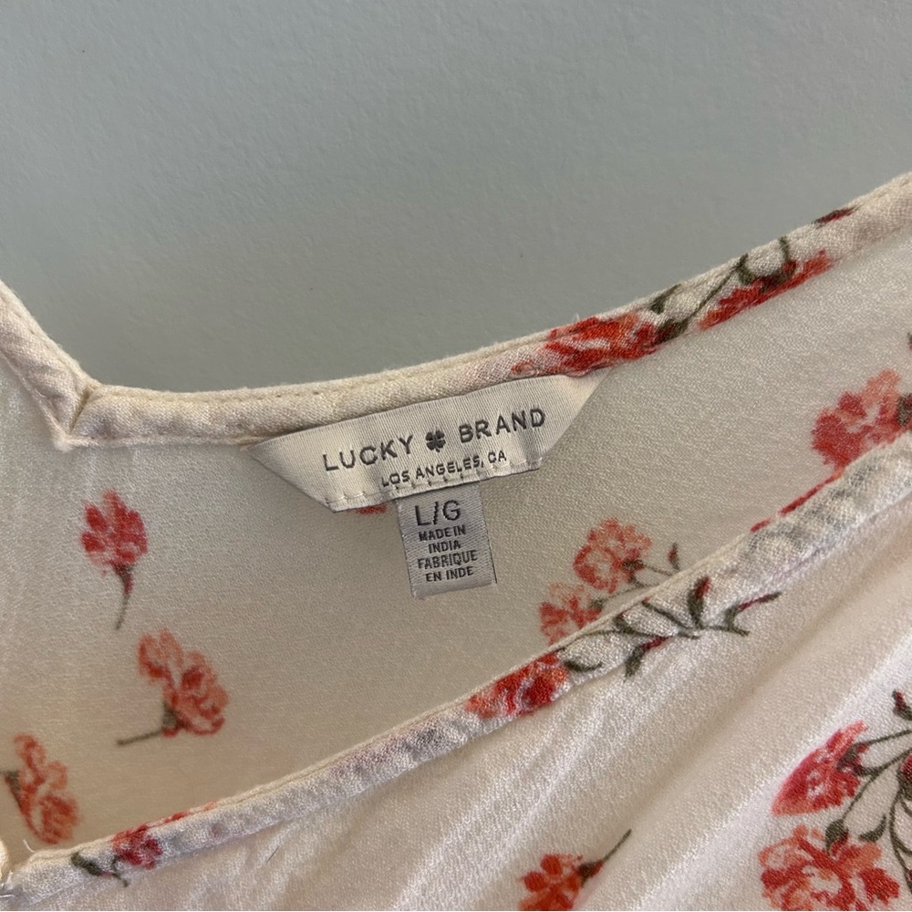 Lucky Brand Romantic Cottagecore Cream and Red Floral Maxi Dress Size L - Picture 7 of 8